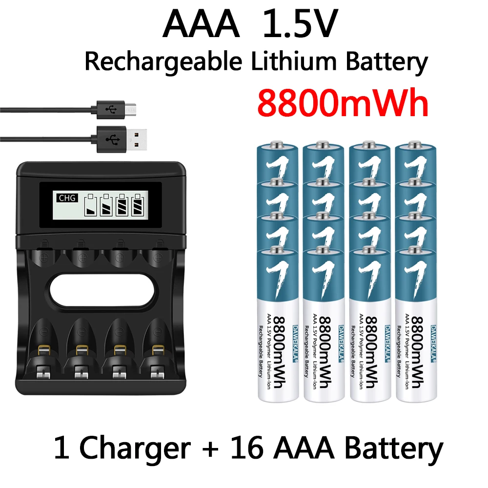 AAA Battery 1.5V Rechargeable Polymer Lithium-ion Battery AAA Battery for remote control mouse Electric toy with USB charger
AAA Battery 1.5V Rechargeable Polymer Lithium-ion Battery AAA Battery for remote control mouse Electric toy with USB charger