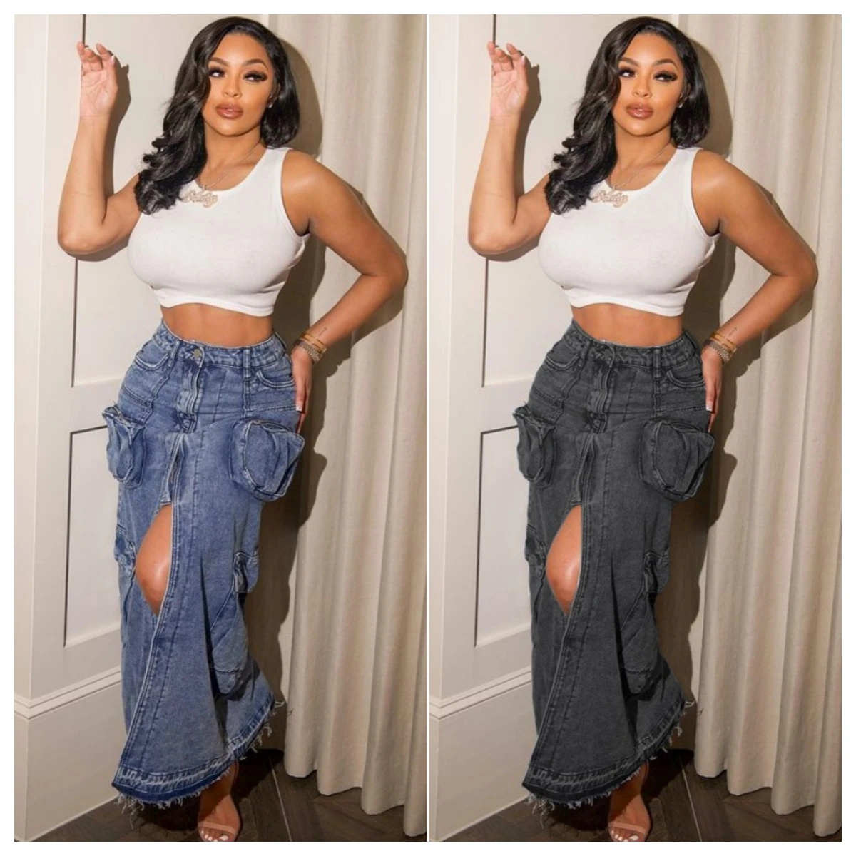 3D Pockets Cargo Denim Skirts Women Button Fly High Waist Split Stretch Maxi Jeans Skirt Female Fashion Streetwear Bottoms
3D Pockets Cargo Denim Skirts Women Button Fly High Waist Split Stretch Maxi Jeans Skirt Female Fashion Streetwear Bottoms