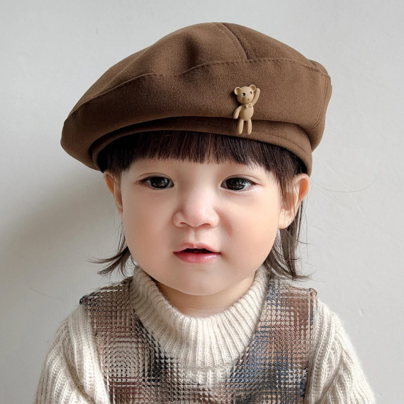 

Baby Beret Hat Cute Cartoon Bear Beanie Cap for Newborn Boys Girls Spring Autumn Warm Kids Artist Painter Caps Pumpkin Hat