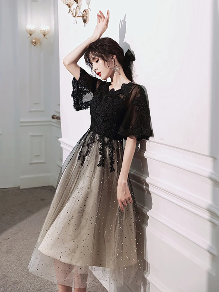 

Fashion Patchwork Sequin Annual Meeting Evening Dress Women's 2024 New Summer Elegant Short Sleeve Wedding Prom Party Tulle Gown