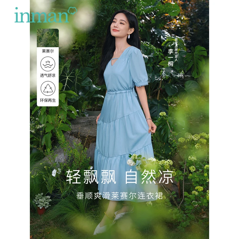 INMAN Women Dress 2023 Summer Puff Sleeve Design V Neck A-shaped Drawstring Waistband French Literature Green Blue Black Skirt 
INMAN Women Dress 2023 Summer Puff Sleeve Design V Neck A-shaped Drawstring Waistband French Literature Green Blue Black Skirt