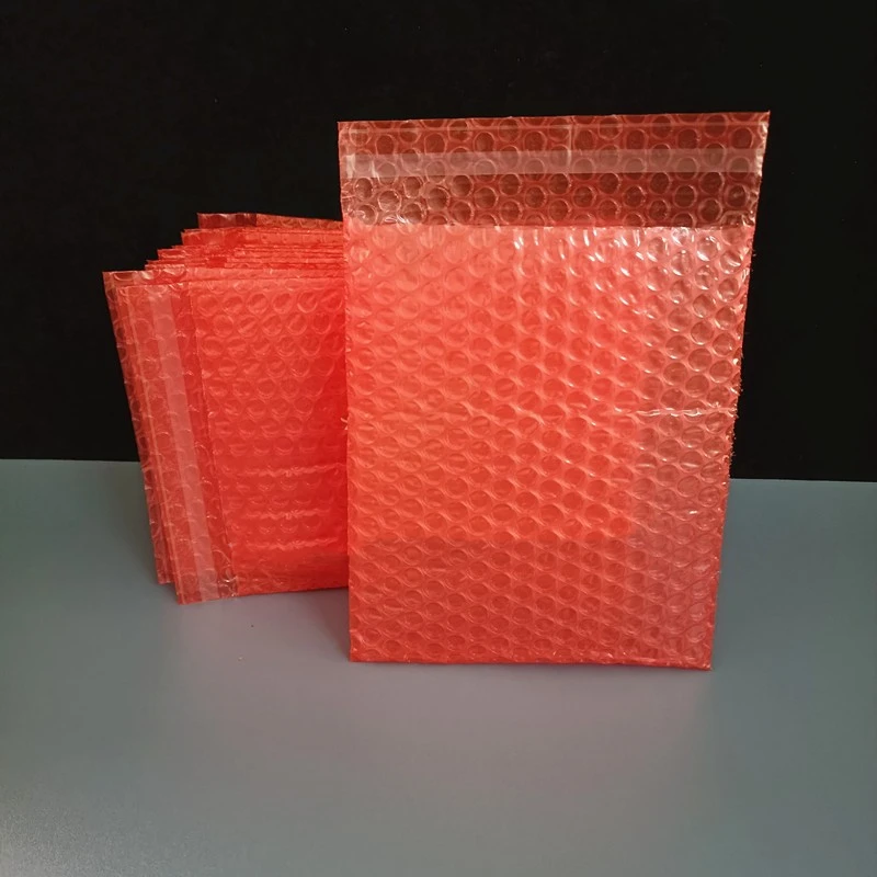 

Red Self Sealing Bubble Bag Anti Static Zipper Plastic Double Layer Foam Bag Transport Express Fall Prevention Packaging Bags