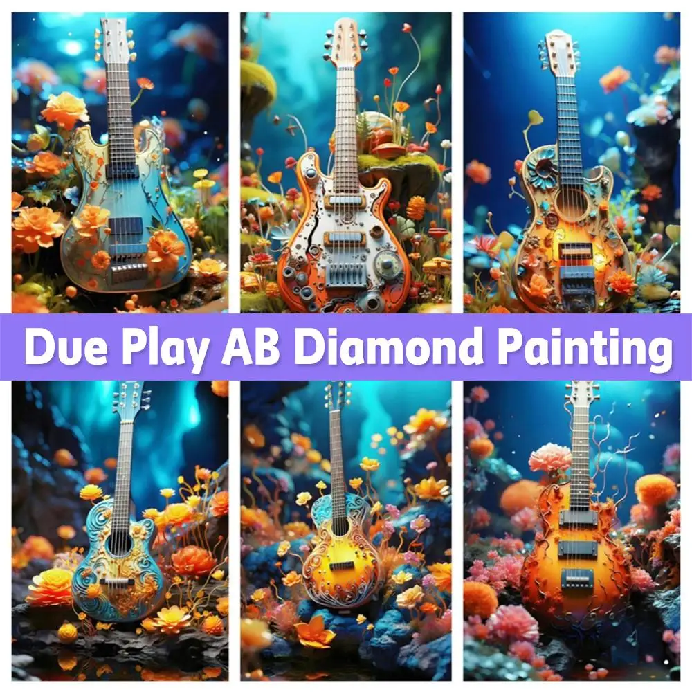 

AB Mosaic Fantasy Guitar Lover 5d Diamond Painting Dream Flower Corss Stitch Full Drill Instrument Collector Home Decortion