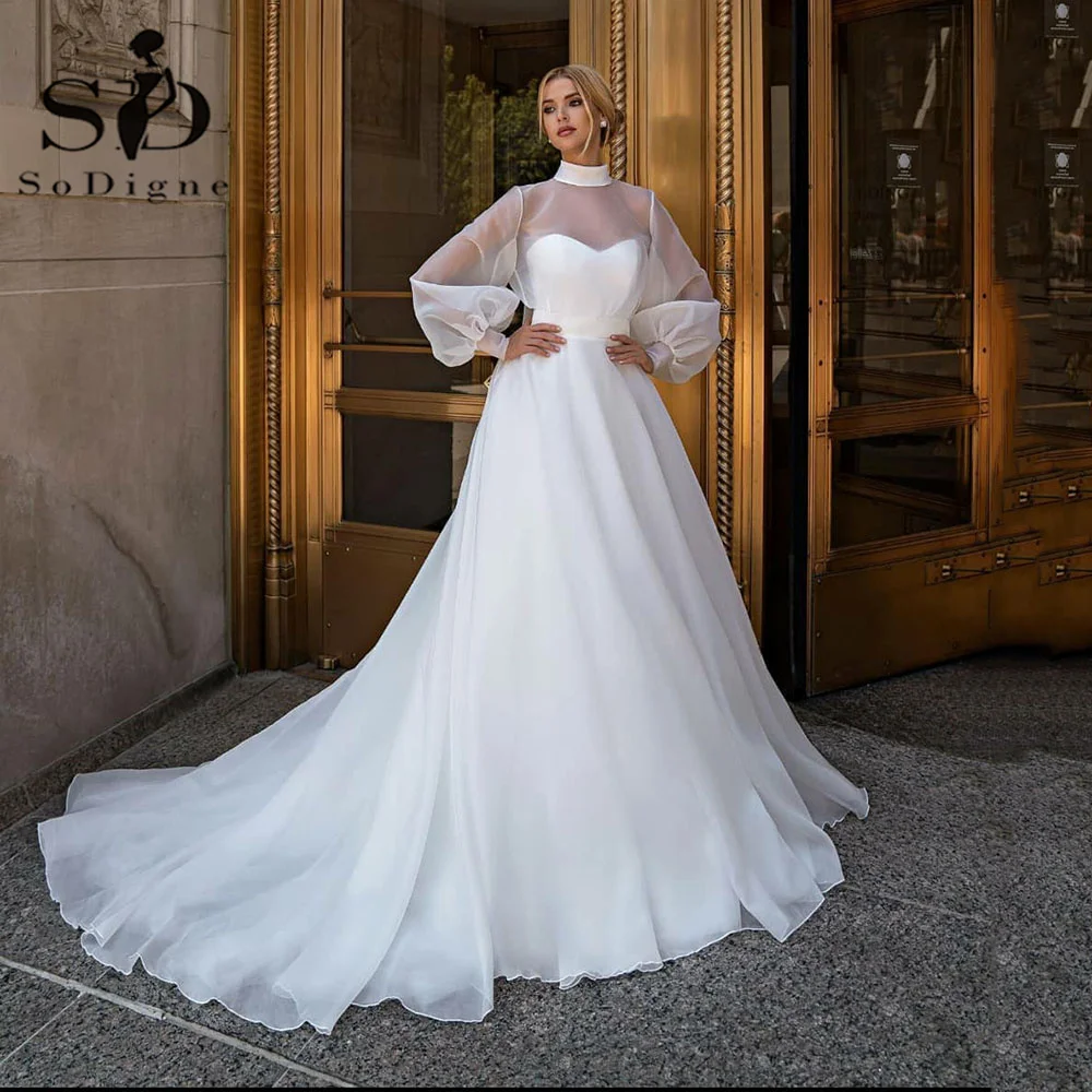SoDigne Organza Dubai 2022 Wedding Dresses Long Sleeves High Neck Bridal Dress Custom Made Simple Wedding Gowns
SoDigne Organza Dubai 2022 Wedding Dresses Long Sleeves High Neck Bridal Dress Custom Made Simple Wedding Gowns