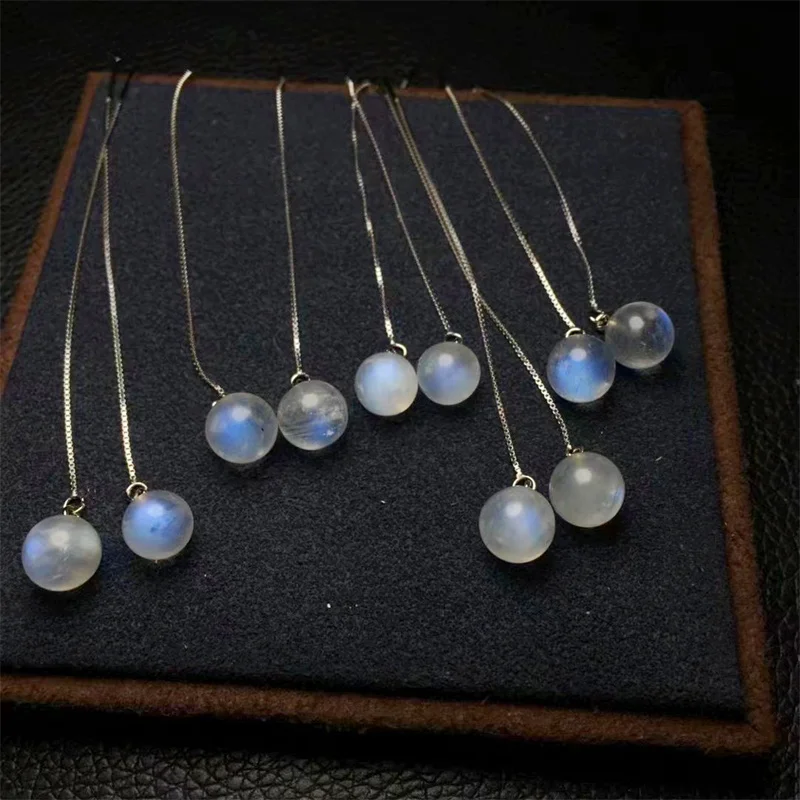 

S925 Natural Blue Moon Stone Sphere Earline Eardrop Fashion Elegant Hoop Earring Women Jewelry Party Gift 1pair