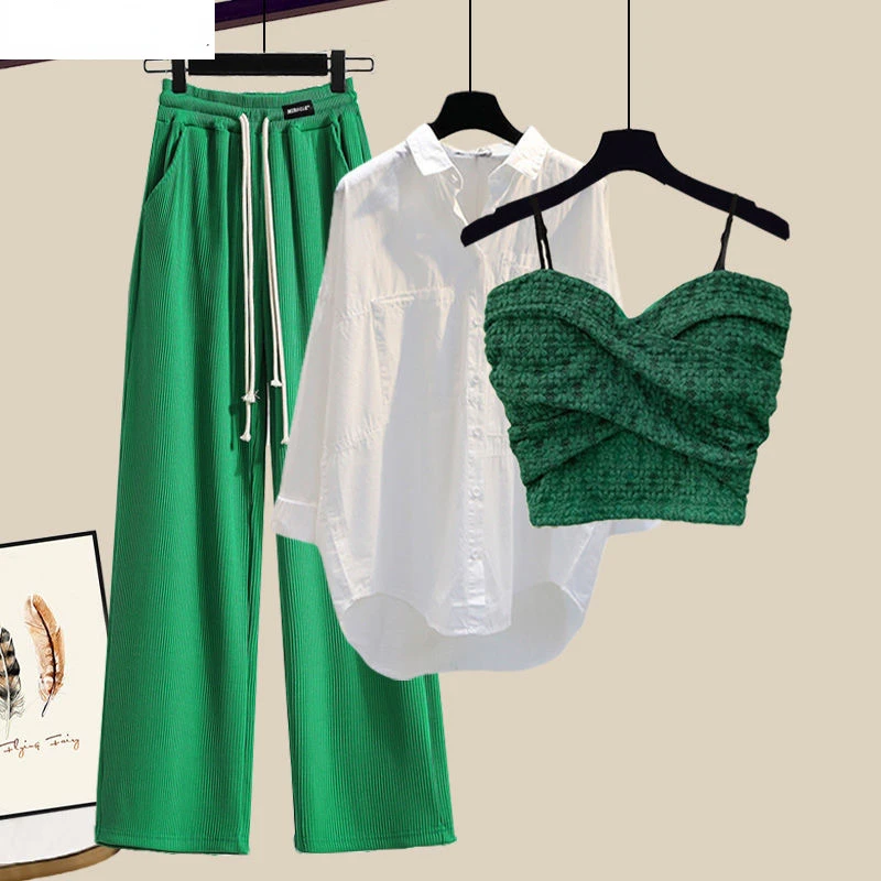 Summer New Wide Free Casual Wide Leg Trousers White Shirt Wave Bra Vest Three Piece Elegant Women's Pants Set Tracksuit N499
Summer New Wide Free Casual Wide Leg Trousers White Shirt Wave Bra Vest Three Piece Elegant Women's Pants Set Tracksuit N499