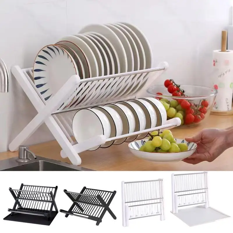 

Foldable Dish Plate Drying Rack Collapsible Counter Drainer Storage Holder Tableware Organizer Basket Drain Kitchen Accessories