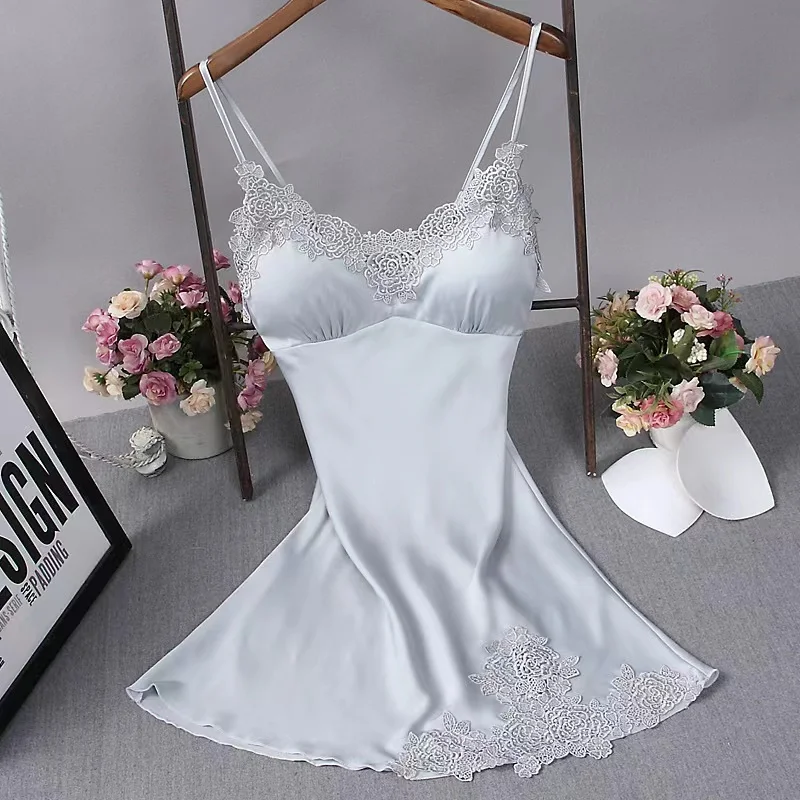 Sexy Womens Nightdress Oversize M-4XL Silky Satin Lace Strap Sleep Dress Sleepwear Home Wear Nightgown With Chest Pad Night Gown
Sexy Womens Nightdress Oversize M-4XL Silky Satin Lace Strap Sleep Dress Sleepwear Home Wear Nightgown With Chest Pad Night Gown