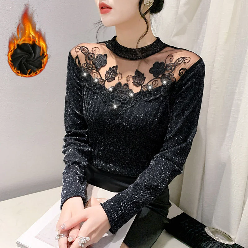 Thick/Thin Autumn/Winter New Lace Bottoming Shirt Women's Long Sleeved T-shirt Slim Round Collar Mesh Top M-5XL
Thick/Thin Autumn/Winter New Lace Bottoming Shirt Women's Long Sleeved T-shirt Slim Round Collar Mesh Top M-5XL