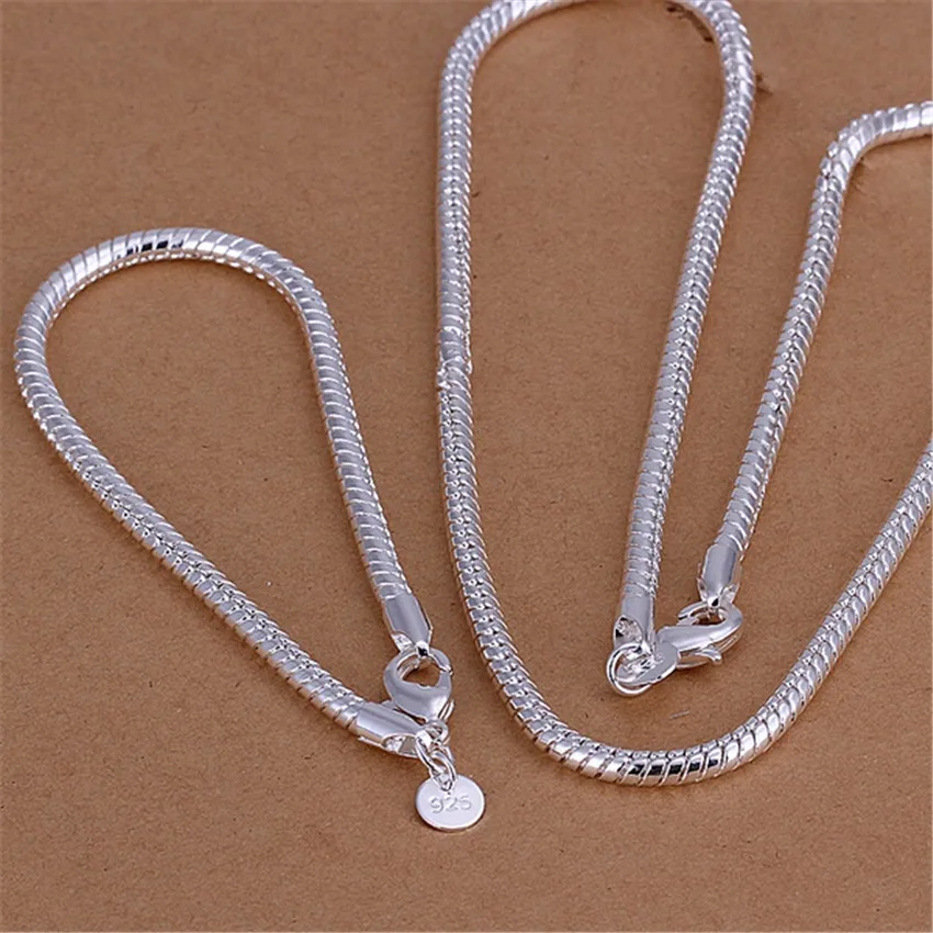

Fine 3MM Snake Bone Chain 925 Sterling Silver Bracelets Necklaces for Men Women Fashion Designer Jewelry Sets Wedding Party Gift