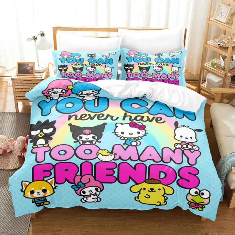 

Sanrio Bedding Set Hello Kitty Kuromi Duvet Cover Pillowcase Colorful Shiny Cartoon Animation Children's Special