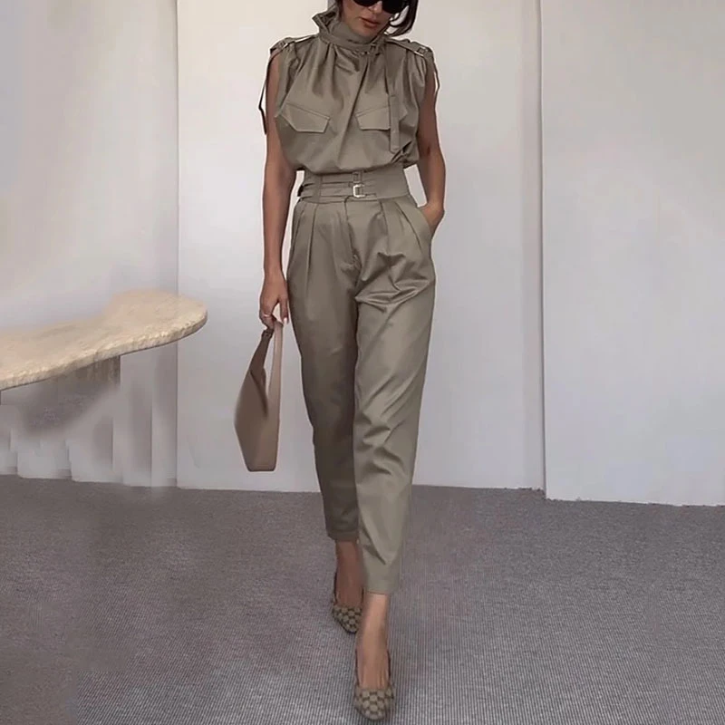 Summer Solid Solid High Street Two Piece Set Fashion Turtleneck Tank Tops+Pencil Pants Suit Female Casual Sleeveless Cargo Suit
Summer Solid Solid High Street Two Piece Set Fashion Turtleneck Tank Tops+Pencil Pants Suit Female Casual Sleeveless Cargo Suit