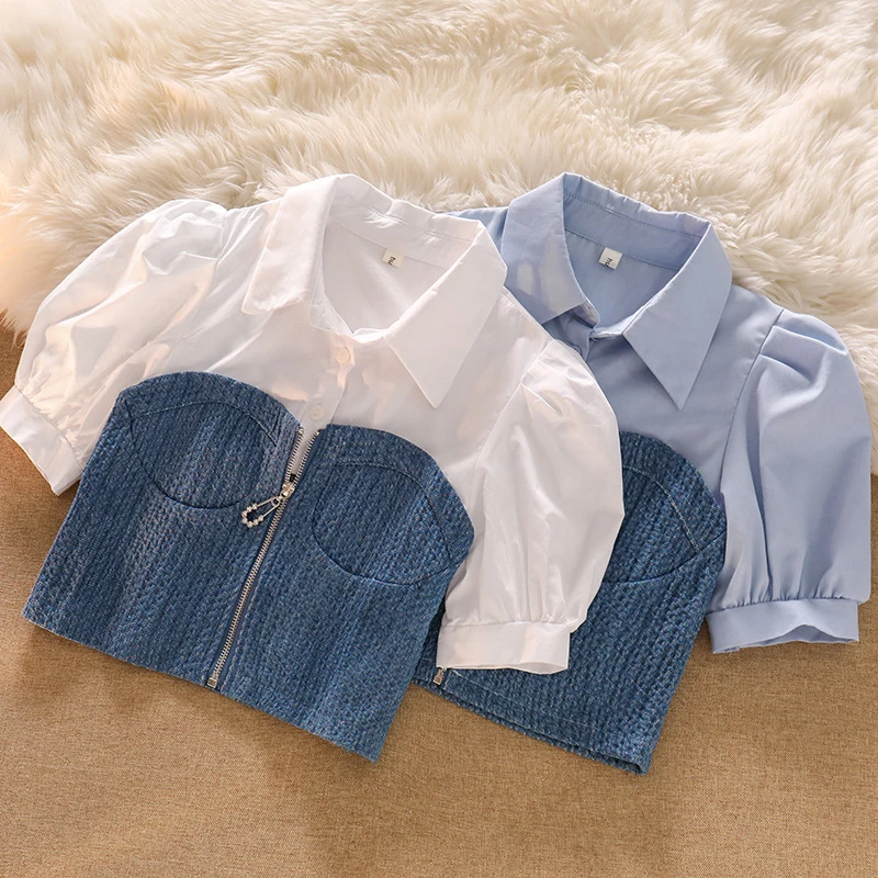 Y2K Women Puff Sleeve Shirts Summer Fashion Cropped Patchwork Female Tops Korean Zipper All Match Student Shirt New
Y2K Women Puff Sleeve Shirts Summer Fashion Cropped Patchwork Female Tops Korean Zipper All Match Student Shirt New