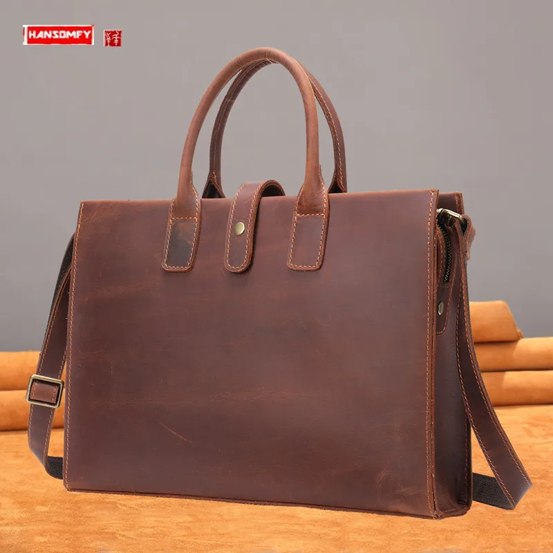 Crazy Horse Leather Briefcase Men's Handbags Cowhide Vintage Crossbody Large Capacity Shoulder Messenger 14-Inch Computer Bags
Crazy Horse Leather Briefcase Men's Handbags Cowhide Vintage Crossbody Large Capacity Shoulder Messenger 14-Inch Computer Bags