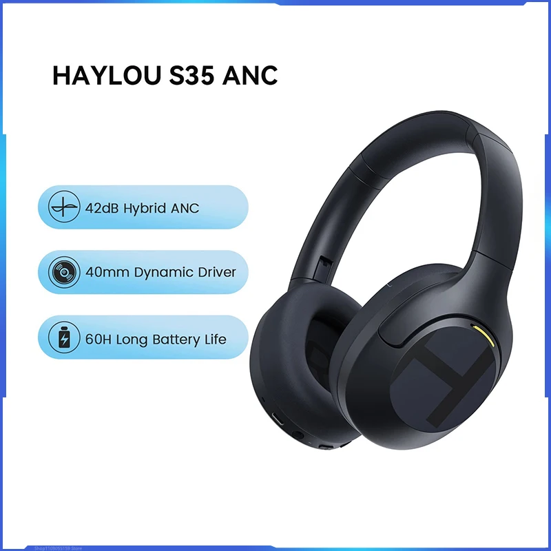 

HAYLOU S35 ANC Wireless Bluetooth 5.2 Headphones 42dB Over-ear Noise Cancellation Headsets 40mm Driver 60H Playtime Earphones