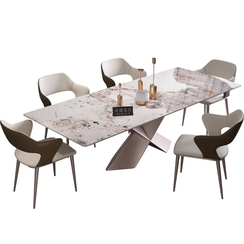 

Italian slate table rectangular modern light luxury Nordic bright luxury stone creative dining table and chair combination