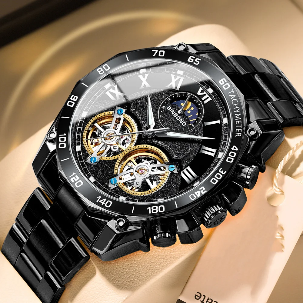 Double Tourbillon Style Watch Men's Hollow Fashion Luminous Waterproof Watch Stainless Steel Black Date Relogio Masculino
Double Tourbillon Style Watch Men's Hollow Fashion Luminous Waterproof Watch Stainless Steel Black Date Relogio Masculino