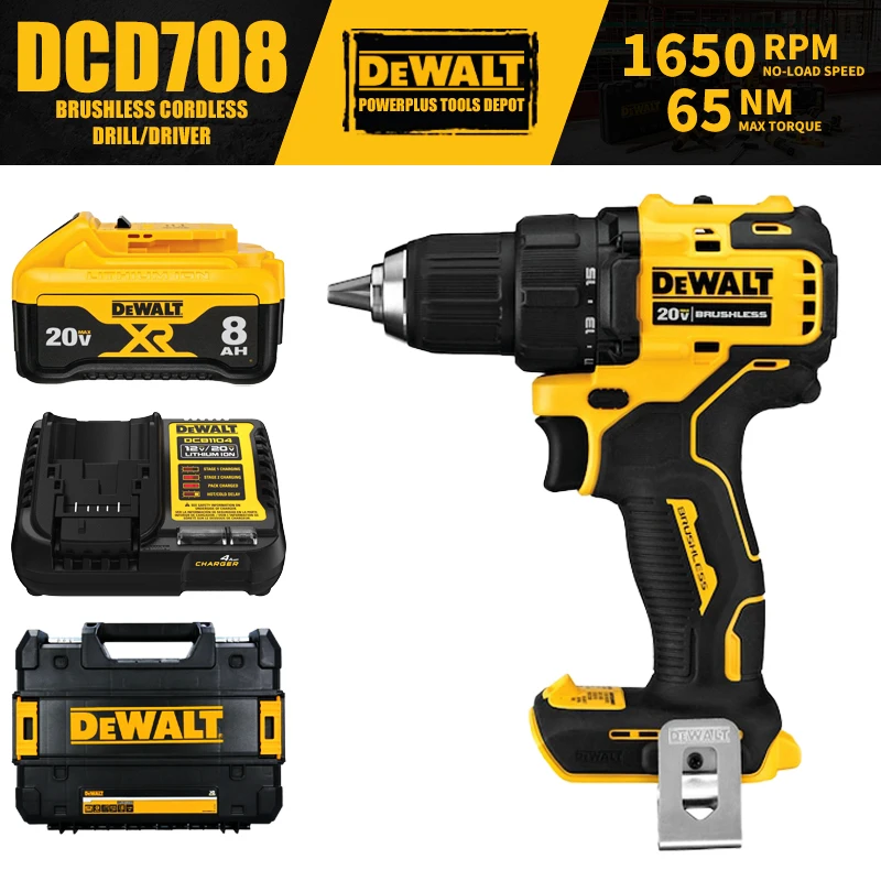 

Набор бесщеточных беспроводных компактных дрелей DEWALT DCD708, 1/2 в, 1650 об/мин, 65 нм, электроинструменты с зарядным устройством