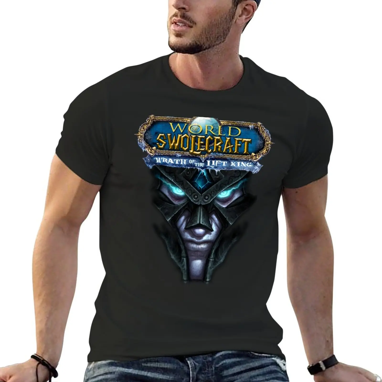 

World of Swolecraft: Wrath of the Lift King T-Shirt aesthetic clothes custom t shirts black t-shirts for men