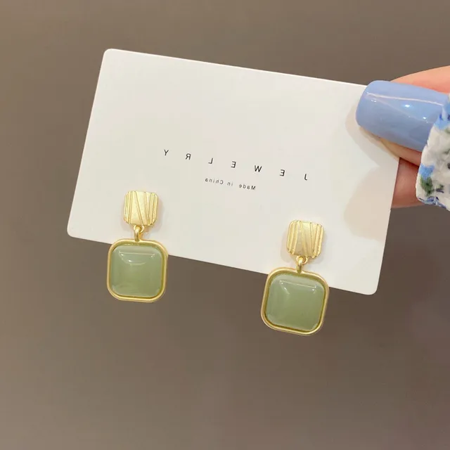 Boucles d'oreilles Bergame vertes pour femmes, boucles d'oreilles carrées mignonnes, mode coréenne, pas cher, bijoux de fête, tendance, vente en gros, nouveau design, 2024 1