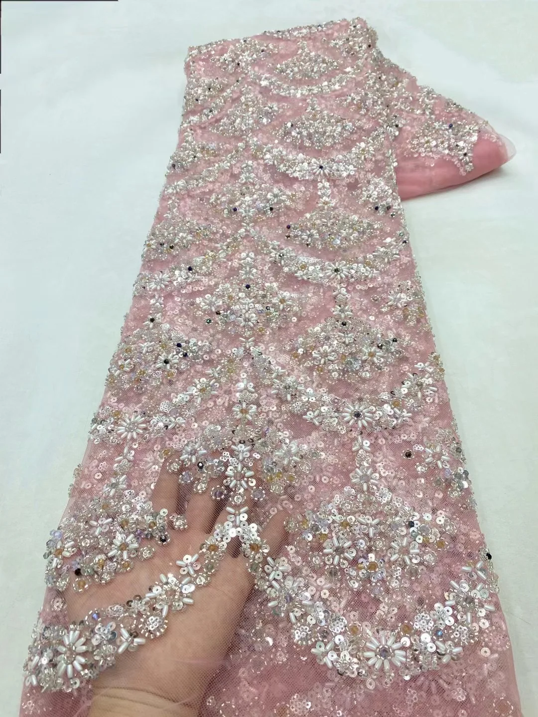 

Hoh Lace High Quality 2024 Pink African Handmade Beads Laces Fabrics Luxury Nigerian Sequins Mesh Lace Fabric For Wedding A25-1