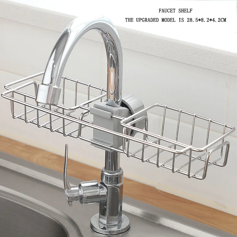 

Kitchen Basket Tidying Faucet Towel Sink Drain Stainless Steel Rag Steel Sponge Shelf Adjustable Rack Dry