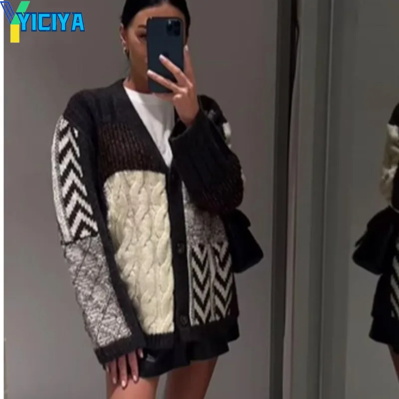 YICIYA Cardigans Knitted Patchwork Pullover Sweater Winter Long Sleeve V-neek Single Breasted Ladies Casual Fashion Knitwear NEW
YICIYA Cardigans Knitted Patchwork Pullover Sweater Winter Long Sleeve V-neek Single Breasted Ladies Casual Fashion Knitwear NEW