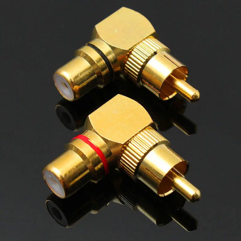 

2pcs Brass RCA Right Angle Connector Plug Adapters Male To Female 90 Degree Banana Cable Connector Plug Adapters