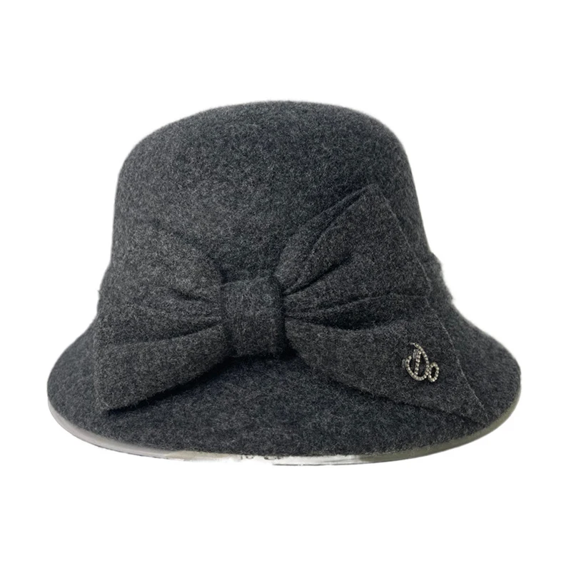 

New Women's Black Wool Felt Cloche British Top Hat With Bowknot Wide Brim Bowler Fedoras Ladies Yellow Grey Floppy Derby Hats