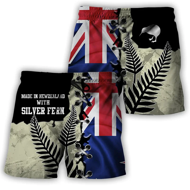 

New Zealand Kiwi Bird Silver Fern Men Shorts 3D Camo Veteran Short Pants Lest We Forget Printed Board Shorts Women Ice Shorts