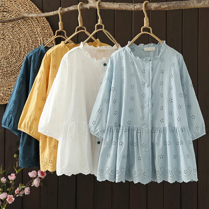 Hollow Out Women Cotton Blouses 2023 Spring Summer Sweet Ruffle Collar Peplum Bottom Mori Girl Half Sleeve White Shirts Blouses
Hollow Out Women Cotton Blouses 2023 Spring Summer Sweet Ruffle Collar Peplum Bottom Mori Girl Half Sleeve White Shirts Blouses