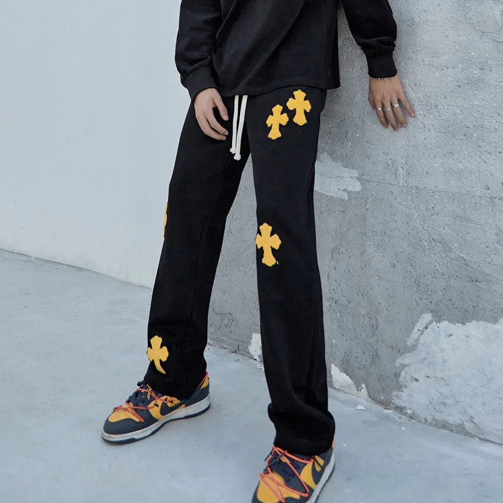 

2021 Winter Cross Patch Embroidery Stylish Joggers Men Baggy Pants Trousers Casual Y2K Straight Sweatpants Male Spodnie Dresowe