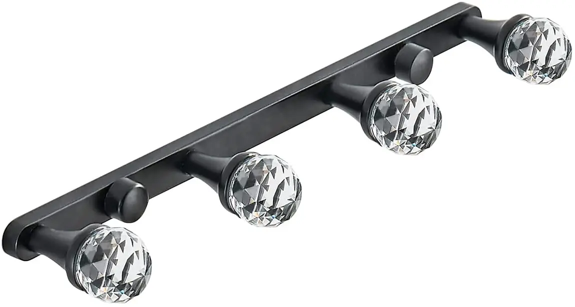 Crystal Towel Hook, Matte Black Coat 4 Row Wall Mounted Rack Stainless Steel Hanger for Bathroom Kitchen 
Crystal Towel Hook, Matte Black Coat 4 Row Wall Mounted Rack Stainless Steel Hanger for Bathroom Kitchen