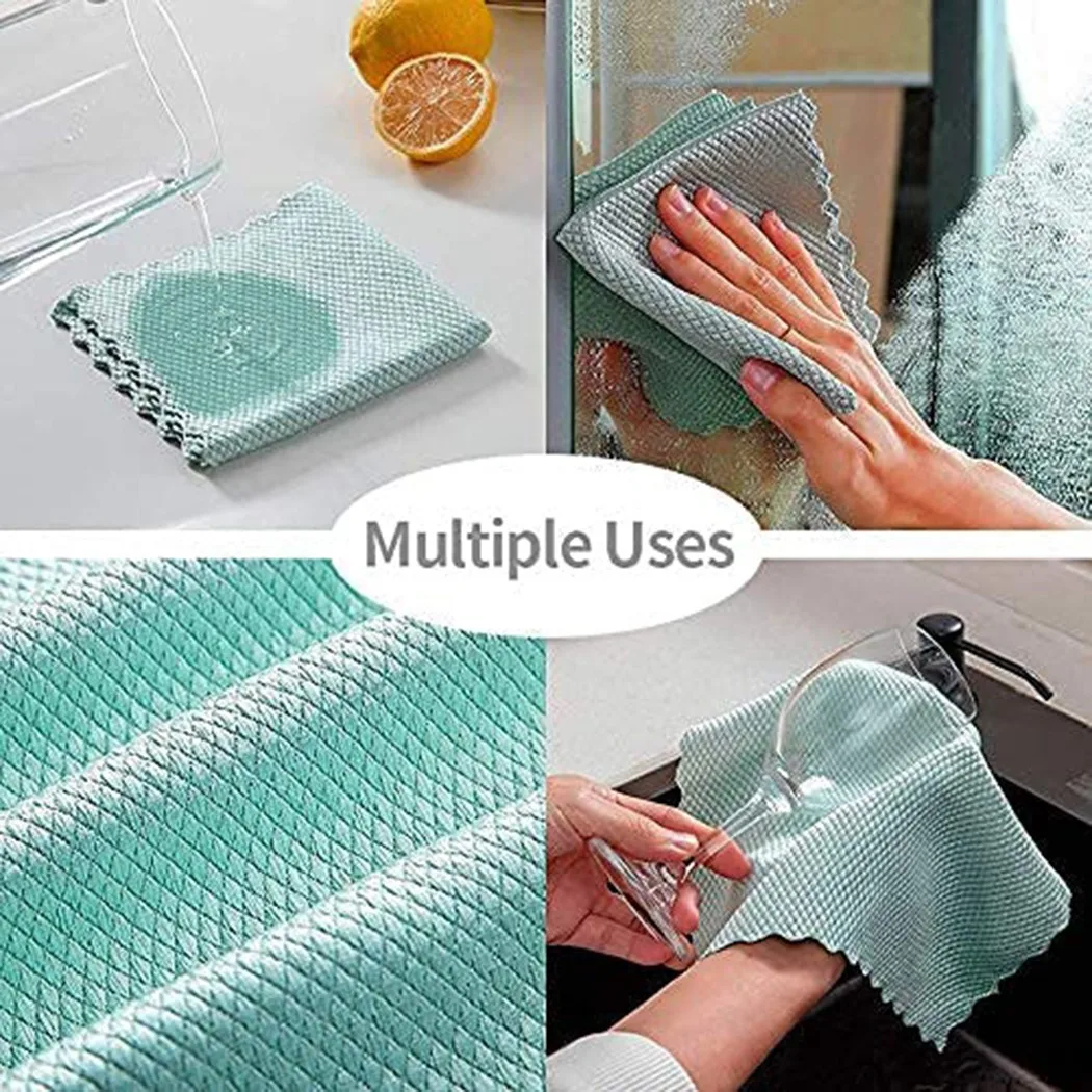 

5pcs Cleaning Cloth Special Fish Scale Microfiber Polishing Wipes Rag For Glass Cleaning Housework Water Absorption Clean Cloths