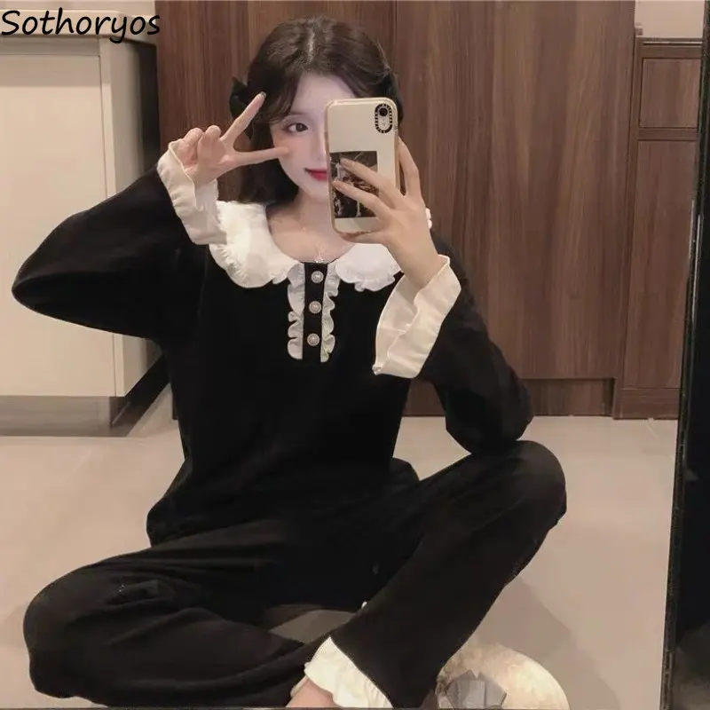 Pajama Sets Women Spring Long Sleeve Sweet Patchwork Design Loose Trendy Princess Sleepwear Elegant Female Simple Comfort Soft
Pajama Sets Women Spring Long Sleeve Sweet Patchwork Design Loose Trendy Princess Sleepwear Elegant Female Simple Comfort Soft