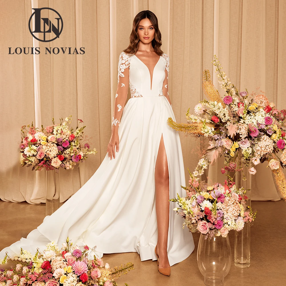 Атласные свадебные платья LOUIS NOVIAS, женские платья с длинным рукавом и V-образным вырезом, платья для невесты с аппликацией
Атласные свадебные платья LOUIS NOVIAS, женские платья с длинным рукавом и V-образным вырезом, платья для невесты с аппликацией