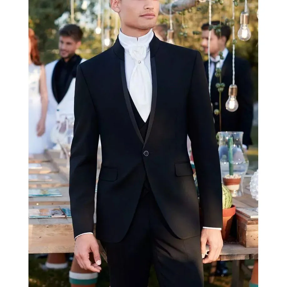 Regular Blazer Terno Costume Men's Suits Single Breasted Black Stand Lapel Alim Fit Three Piece Jacket Pants Vest Luxury Wedding
Regular Blazer Terno Costume Men's Suits Single Breasted Black Stand Lapel Alim Fit Three Piece Jacket Pants Vest Luxury Wedding