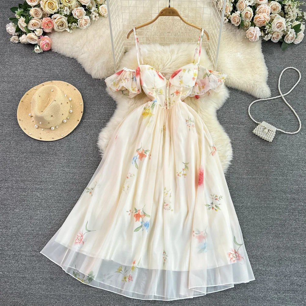 Sweet Little Fresh Tube Top Suspender Dress French-style Celebrity Temperament Slim Waist Mid-length A-line Printed Dress Traf
Sweet Little Fresh Tube Top Suspender Dress French-style Celebrity Temperament Slim Waist Mid-length A-line Printed Dress Traf