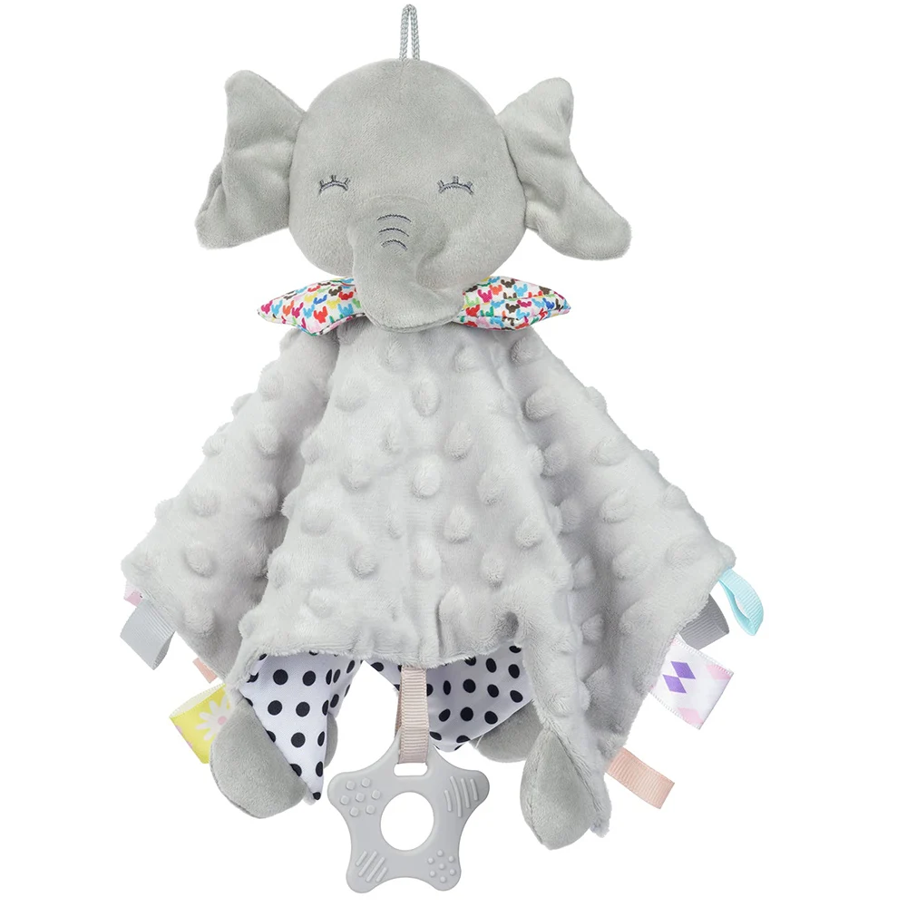 

Baby Security Blanket Elephant with Tags Teether Rattles Mobile Soft Blanket Snuggle Toy Stuffed Animal for Babies Newborns Gift