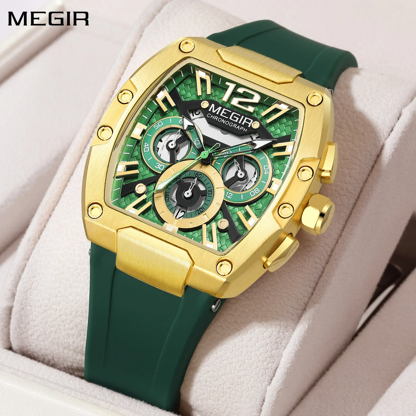 

MEGIR Chronograph Luxury Sport Quartz Watch Men Waterproof Luminous Silicone Casual Big Dial Wristwatch Auto Date Reloj Hombre