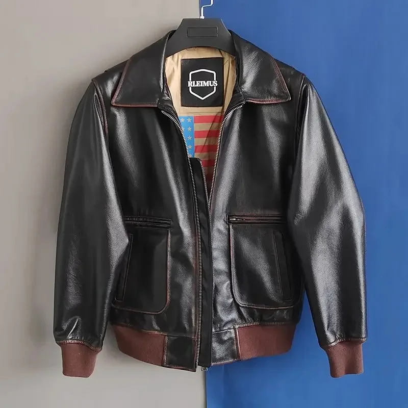 Men's Genuine Leather Jacket Man High Quality Vintage Cowhide A2 Air Force Flight Short Bomber Male Coat Aviator
Men's Genuine Leather Jacket Man High Quality Vintage Cowhide A2 Air Force Flight Short Bomber Male Coat Aviator