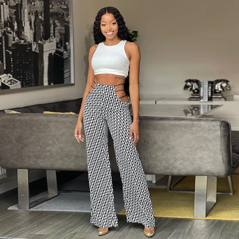 Hollow Tie Straight Leg Pants with High Waist Print Sexy Fashionable and Versatile Casual Pants for Women
Hollow Tie Straight Leg Pants with High Waist Print Sexy Fashionable and Versatile Casual Pants for Women