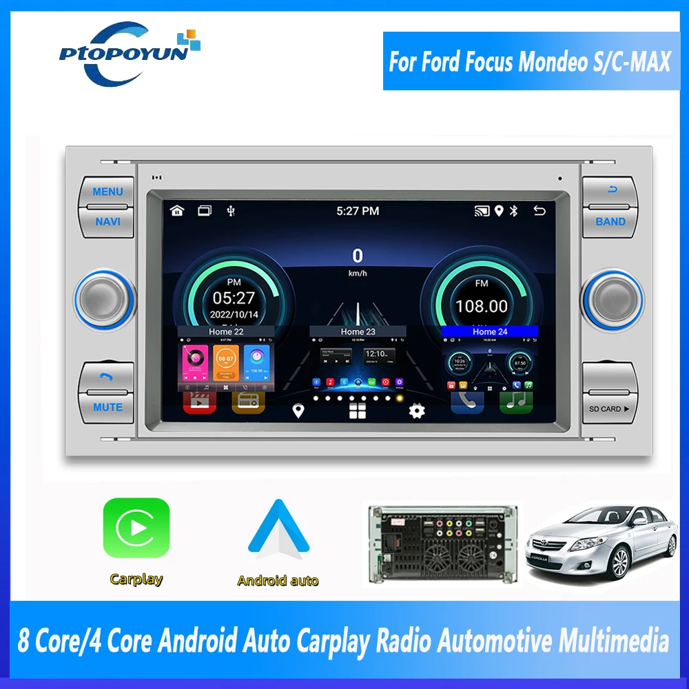 

Ptopoyun Android Carplay Radio For Ford Focus Mondeo S/C-MAX Fiesta Fusion Kuga GPS Stereo 7" Multimedia Player Head Unit 2 DIN