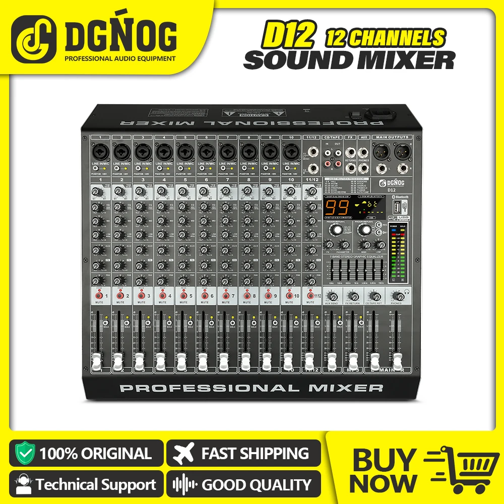 

Professional Sound Mixer 12 Channel Audio Mixing for Recording Stage Karaoke Equalizer 99 DSP Effector DJ Console for Home Party