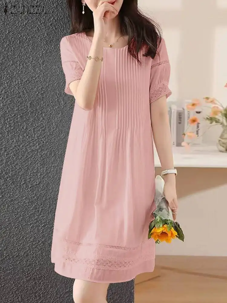 ZANZEA Korean Pleated Vestido Elegant Women Mini Dress 2024 Summer Lace Lantern Short Sleeve Robe Vintage Solid Round Neck Dress
ZANZEA Korean Pleated Vestido Elegant Women Mini Dress 2024 Summer Lace Lantern Short Sleeve Robe Vintage Solid Round Neck Dress