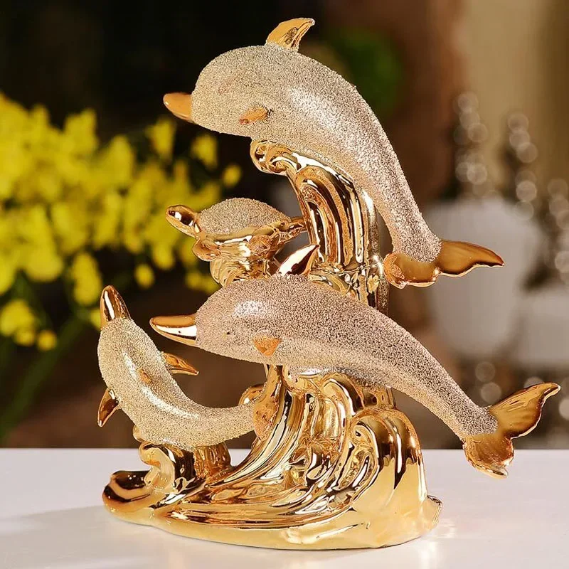 

Modern Ceramic Cute Dolphin Fish Ornaments Home Furnishing Decoration Crafts Wedding Gift TV Cabinet Office Animal Figurines Art