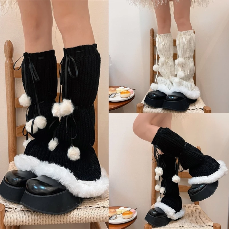 

Lolitas Leg Warmer Y2K Knitted Leg Sleeve Goth Baggy Cuffs Ankle Heap Socks JK Uniform Foot Cover Plush Frilly Leg Socks