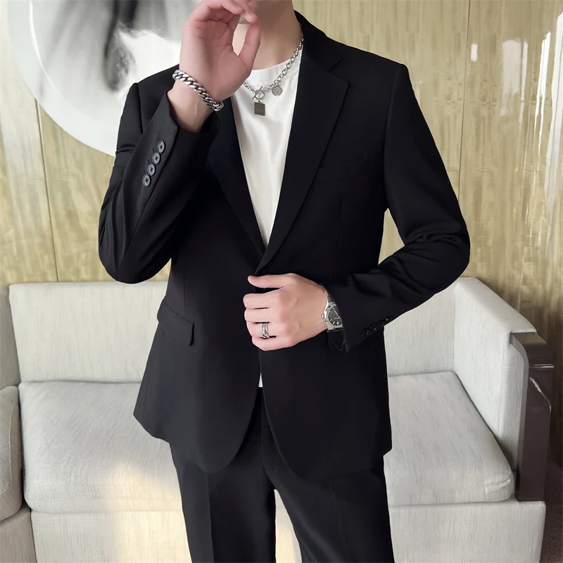 

2022 new high-end (suit + trousers) business casual fashion handsome trend loose light mature style men's fine two-piece set