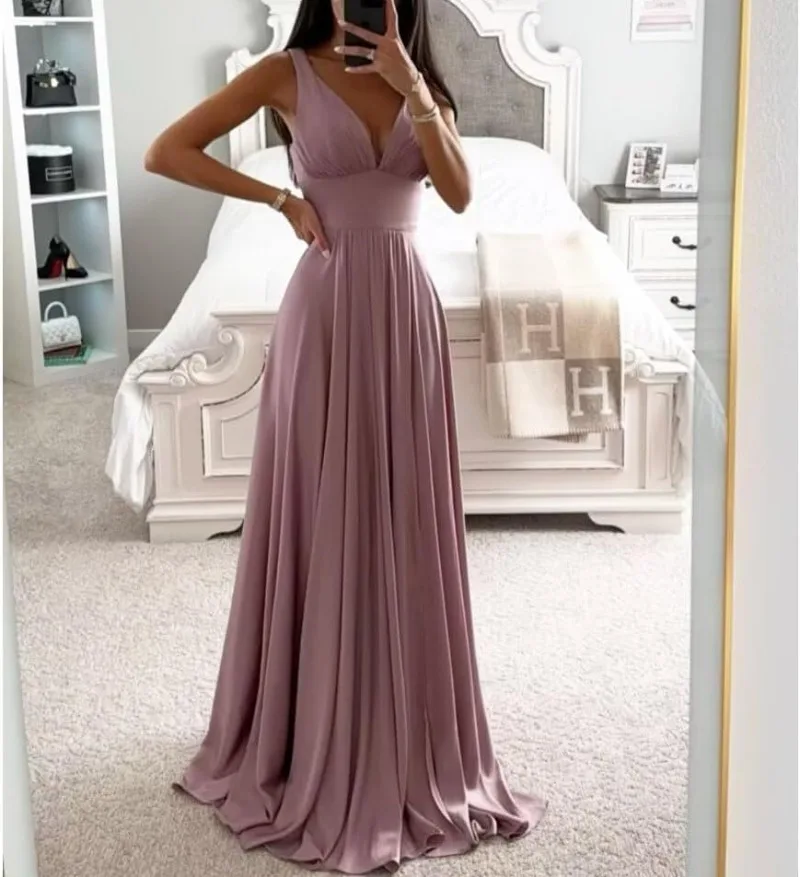 

Satin Bridesmaid Dresses Long with Slit 2024 V Neck Prom Dress Sleeveless Ruched A Line Formal Evening Party Gowns Vestidos