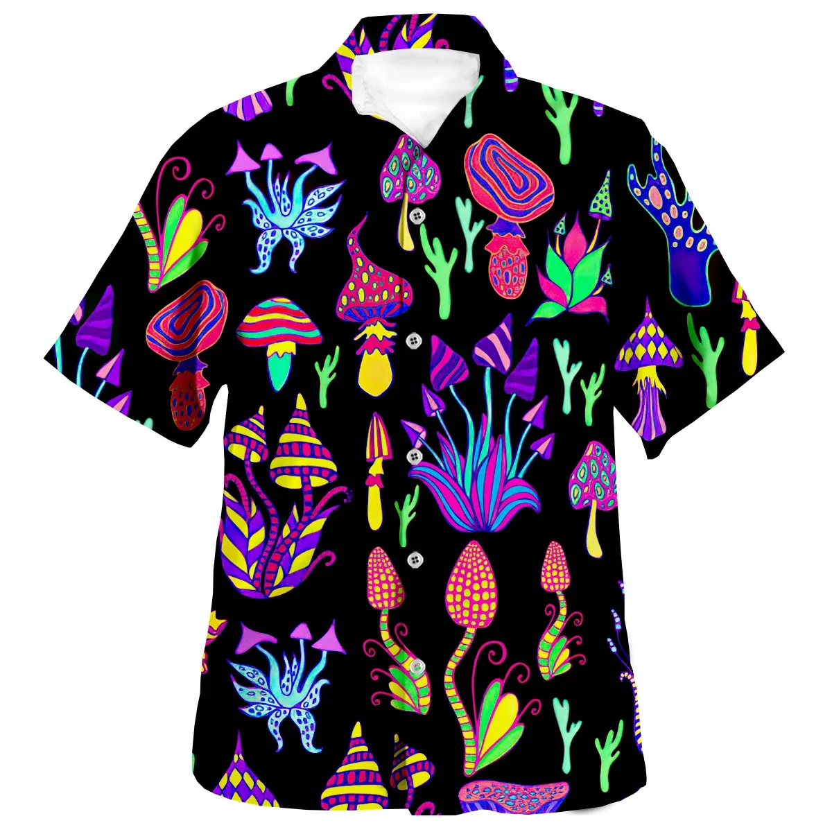 

2022 Summer Men's Hawaiian Shirts Psychedelic Mushroom Print Loose Breathable Short Sleeve Party Beach Shirts